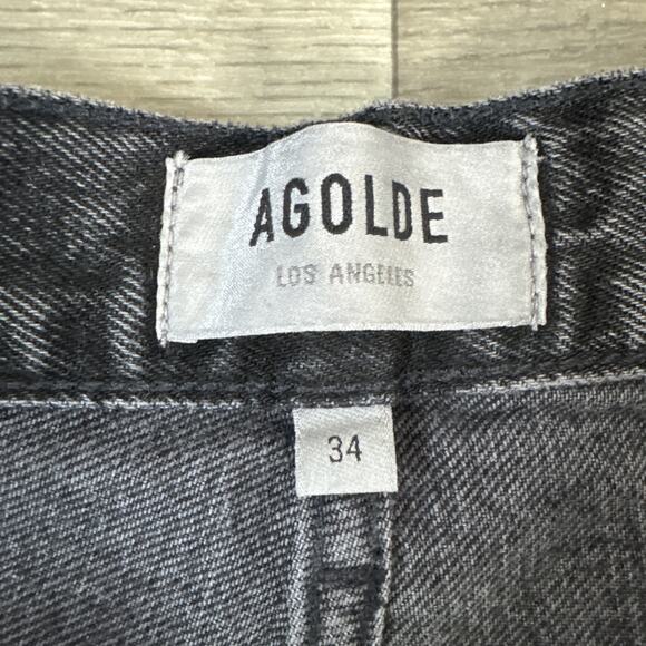 AGOLDE Low Slung Baggy Wide Leg Jeans Button Fly Black Wash sz 34 - Picture 4 of 8